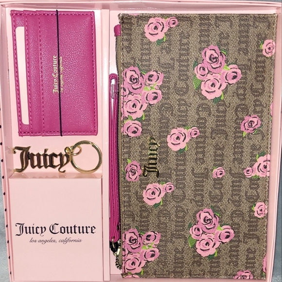 Juicy Couture Handbags - 🤎Sale Juicy Couture 3-piece set. Wristlet, card wallet, & keychain w/gift box.